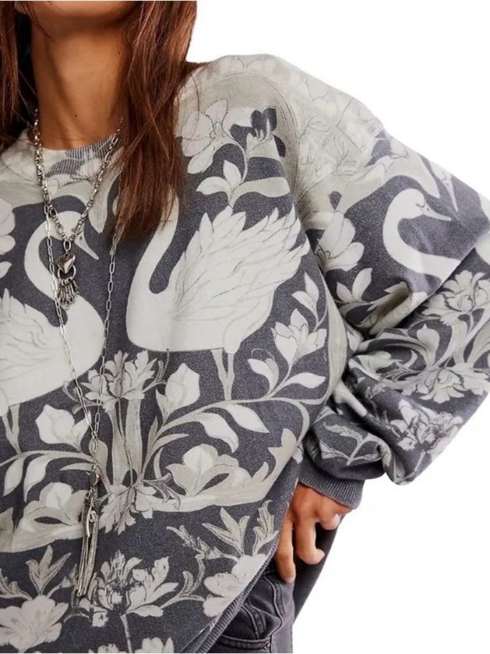 Free People RETAIL $198 WTF Nouvelle Printed Crew Neck Long Sleeve Sweater L - Picture 2 of 4